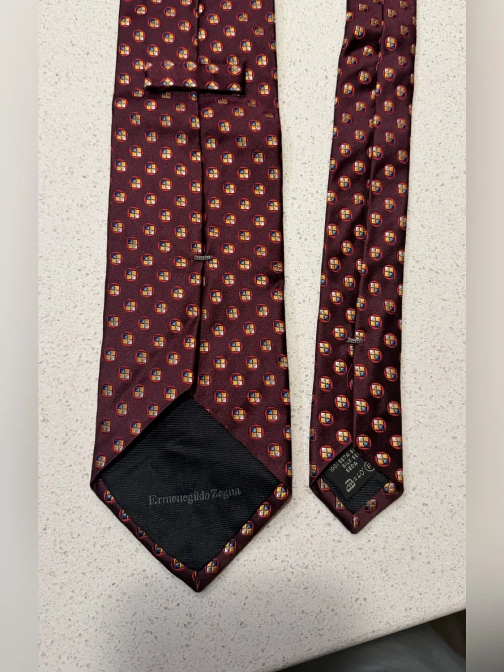 Zegna Burgundy Medallion Print Silk Tie